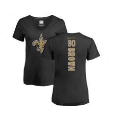 Football Women's New Orleans Saints #90 Malcom Brown Black Backer Slim Fit T-Shirt