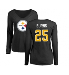Football Women's Pittsburgh Steelers #25 Artie Burns Black Name & Number Logo Slim Fit Long Sleeve T-Shirt