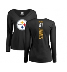 Football Women's Pittsburgh Steelers #81 Jesse James Black Backer Slim Fit Long Sleeve T-Shirt