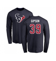 Football Houston Texans #39 Tashaun Gipson Navy Blue Name & Number Logo Long Sleeve T-Shirt