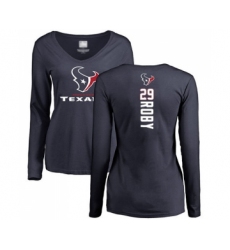 Football Women's Houston Texans #29 Bradley Roby Navy Blue Backer Long Sleeve T-Shirt