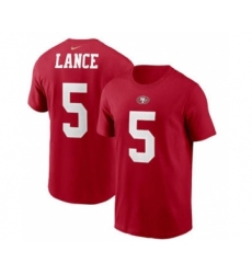 Men's San Francisco 49ers #5 Trey Lance 2021 Scarlet Football Draft First Round Pick Player Name & Number Football T-Shirt