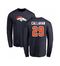 Football Denver Broncos #29 Bryce Callahan Navy Blue Name & Number Logo Long Sleeve T-Shirt