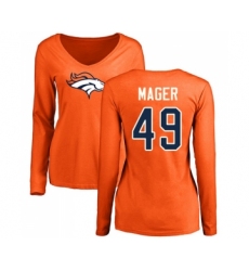Football Women's Denver Broncos #49 Craig Mager Orange Name & Number Logo Long Sleeve T-Shirt