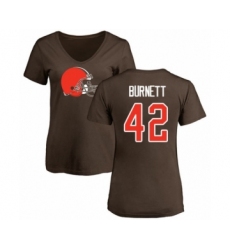Football Women's Cleveland Browns #42 Morgan Burnett Brown Name & Number Logo T-Shirt