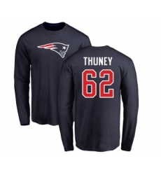 Football New England Patriots #62 Joe Thuney Navy Blue Name & Number Logo Long Sleeve T-Shirt