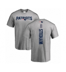Football New England Patriots #8 Jarrett Stidham Ash Backer T-Shirt