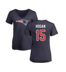 Football Women's New England Patriots #15 Chris Hogan Navy Blue Name & Number Logo Slim Fit T-Shirt