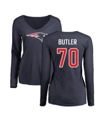 Football Women's New England Patriots #70 Adam Butler Navy Blue Name & Number Logo Slim Fit Long Sleeve T-Shirt