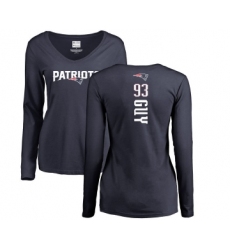 Football Women's New England Patriots #93 Lawrence Guy Navy Blue Backer Slim Fit Long Sleeve T-Shirt