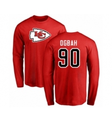 Football Kansas City Chiefs #90 Emmanuel Ogbah Red Name & Number Logo Long Sleeve T-Shirt