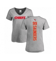 Football Women's Kansas City Chiefs #99 Khalen Saunders Ash Backer V-Neck T-Shirt