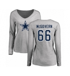 Football Women's Dallas Cowboys #66 Connor McGovern Ash Name & Number Logo Slim Fit Long Sleeve T-Shirt