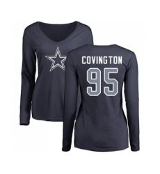 Football Women's Dallas Cowboys #95 Christian Covington Navy Blue Name & Number Logo Slim Fit Long Sleeve T-Shirt