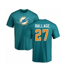Football Miami Dolphins #27 Kalen Ballage Aqua Green Name & Number Logo T-Shirt