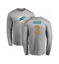 Football Miami Dolphins #3 Josh Rosen Ash Name & Number Logo Long Sleeve T-Shirt