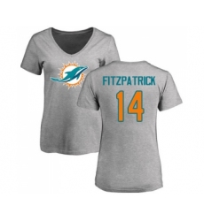 Football Women's Miami Dolphins #14 Ryan Fitzpatrick Ash Name & Number Logo T-Shirt