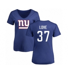 Football Women's New York Giants #37 Julian Love Royal Blue Name & Number Logo T-Shirt