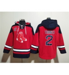 Men's Boston Red Sox #2 Justin Turner Red Ageless Must-Have Lace-Up Pullover Hoodie