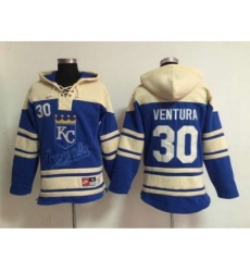 Men's Kansas City Royals #30 Yordano Ventura Blue Hoodie