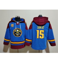 Men's Denver Nuggets #15 Nikola Jokic Blue Red Lace-Up Pullover Hoodie