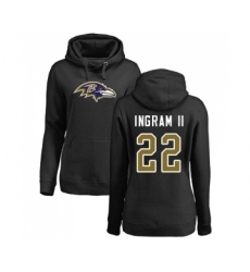 Football Women's Baltimore Ravens #22 Mark Ingram II Black Name & Number Logo Pullover Hoodie