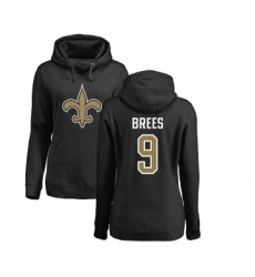 Football Women's New Orleans Saints #9 Drew Brees Black Name & Number Logo Pullover Hoodie