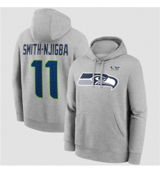 Men's Seattle Seahawks #11 Jaxon Smith-Njigba Heather Gray 2025 Super Bowl LX Patch Name & Number Hoodie