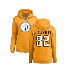 Football Women's Pittsburgh Steelers #82 John Stallworth Gold Name & Number Logo Pullover Hoodie