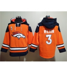 Men's Denver Broncos #3 Russell Wilson Orange Ageless Must Have Lace Up Pullover Hoodie