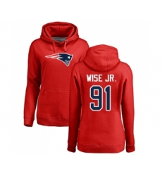 Football Women's New England Patriots #91 Deatrich Wise Jr Red Name & Number Logo Pullover Hoodie