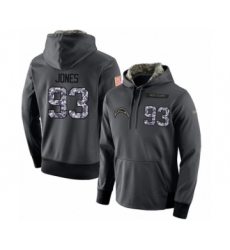 Football Men's Los Angeles Chargers #93 Justin Jones Stitched Black Anthracite Salute to Service Player Performance Hoodie