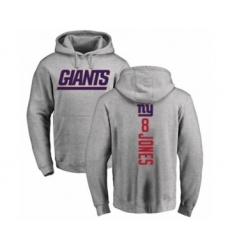 Football New York Giants #8 Daniel Jones Ash Backer Pullover Hoodie