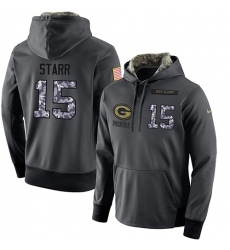 NFL Men's Nike Green Bay Packers #15 Bart Starr Stitched Black Anthracite Salute to Service Player Performance Hoodie