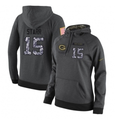 NFL Women's Nike Green Bay Packers #15 Bart Starr Stitched Black Anthracite Salute to Service Player Performance Hoodie