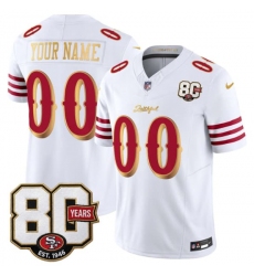 Men's San Francisco 49ers Active Player Custom White Gold 80th Anniversary Patch “Rivalries” 2026 F.U.S.E. Vapor Untouchable Limited Football Stitched Jers