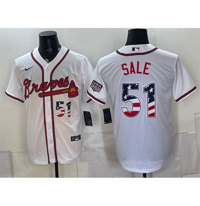 Men's Atlanta Braves #51 Chris Sale White USA 250 Fourth of July Home Stadium Stitched Baseball Jersey