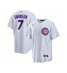 Men's Chicago Cubs #7 Dansby Swanson White Cool Base Stitched Baseball Nike Jersey
