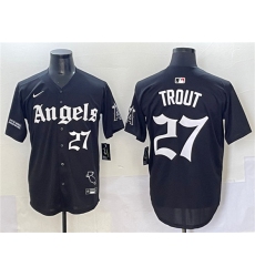 Men's Los Angeles Angels #27 Mike Trout Black 'Gothic Halo Edition' Vapor Limited Stitched Jersey