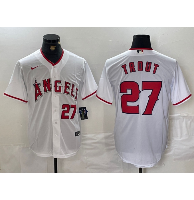 Men's Los Angeles Angels #27 Mike Trout White Cool Base Nike Jersey