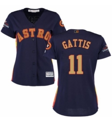 Women's Majestic Houston Astros #11 Evan Gattis Authentic Navy Blue Alternate 2018 Gold Program Cool Base MLB Jersey