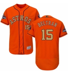 Men's Majestic Houston Astros #15 Carlos Beltran Orange Alternate 2018 Gold Program Flex Base Authentic Collection MLB Jersey