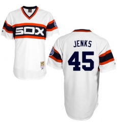 Men's Mitchell and Ness 1983 Chicago White Sox #45 Bobby Jenks Replica White Throwback MLB Jersey