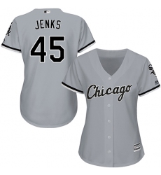 Women's Majestic Chicago White Sox #45 Bobby Jenks Replica Grey Road Cool Base MLB Jersey