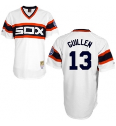 Men's Mitchell and Ness Chicago White Sox #13 Ozzie Guillen Replica White Throwback MLB Jersey