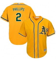 Youth Majestic Oakland Athletics #2 Tony Phillips Authentic Gold Alternate 2 Cool Base MLB Jersey