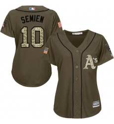 Women's Majestic Oakland Athletics #10 Marcus Semien Authentic Green Salute to Service MLB Jersey