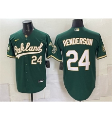 Men's Oakland Athletics #24 Rickey Henderson Green With Stitched Jersey