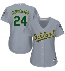 Women's Majestic Oakland Athletics #24 Rickey Henderson Authentic Grey Road Cool Base MLB Jersey
