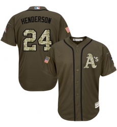 Youth Majestic Oakland Athletics #24 Rickey Henderson Authentic Green Salute to Service MLB Jersey